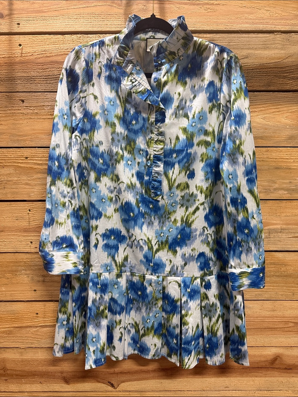 Tuckernuck Afternoon Showers Tate Dress Blue Floral Ruffle-Trim, Small